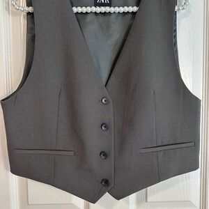 Zara Charcoal Gray Vest with Pearl Detail